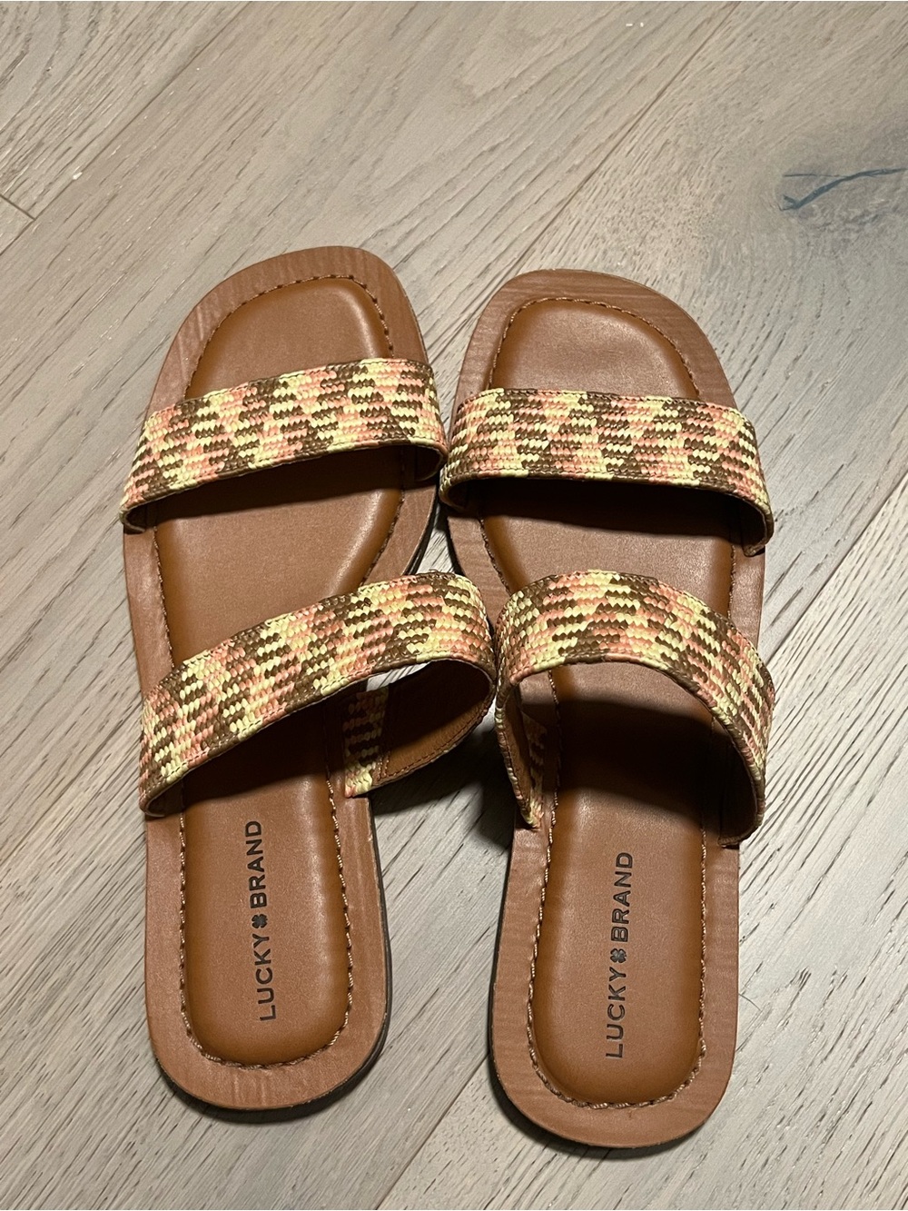 Lucky Brand Brown Woven Multicolor Double-Strap Sandals